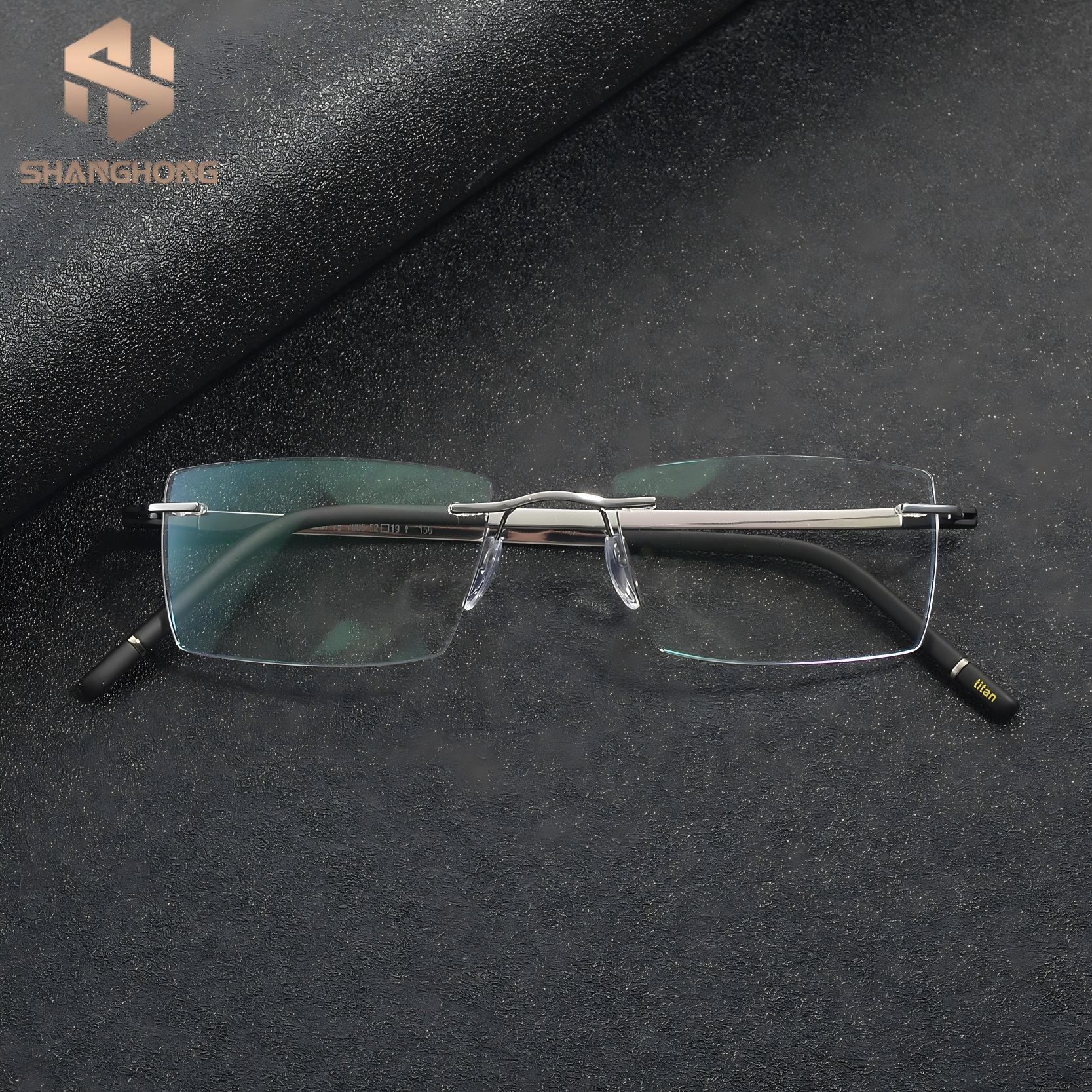5573AH Rectangle Frameless Titanium Eyeglasses Frames Unisex Rimless Eyewear Spectacles Glasses For Men Women Ready Stock