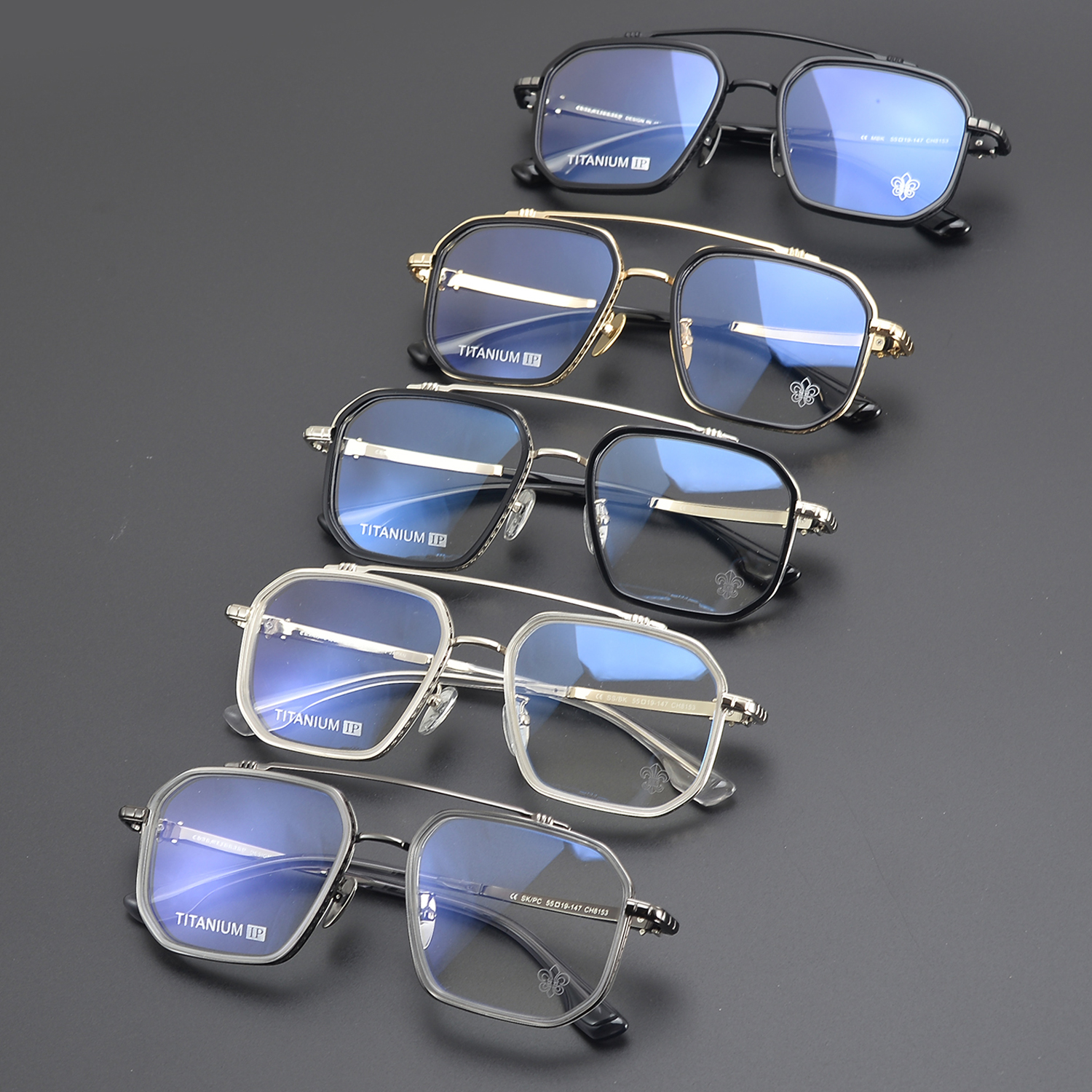 Custom Solid Vintage Double Bridge Geometric Square Titanium Full Rim Eyeglass Frames Prescription Optical Eyewear for Men Women