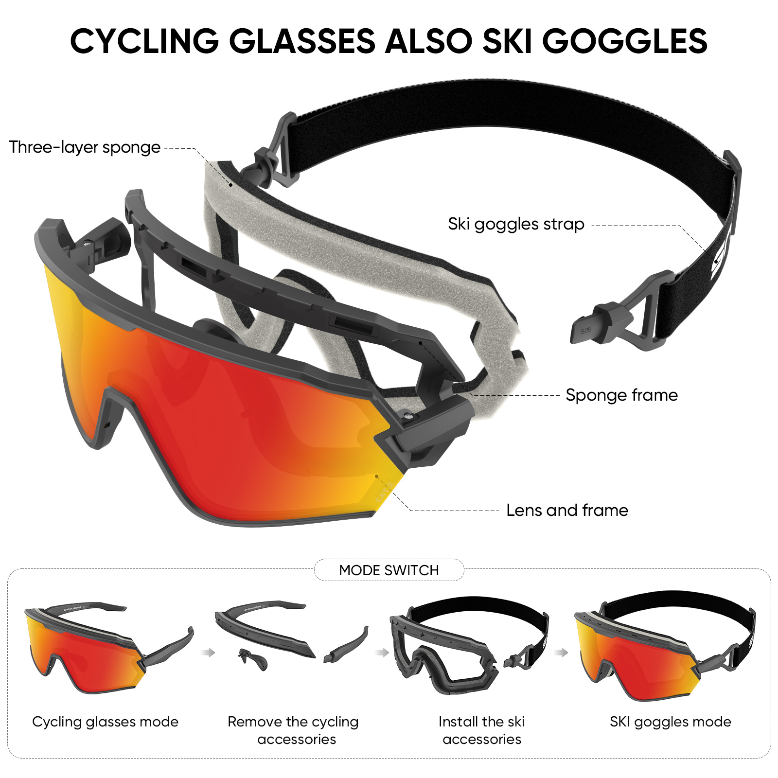 Custom Logo TR90 Cycling Glasses Interchangeable Photochromic Polarized Sports Sunglasses for Running
