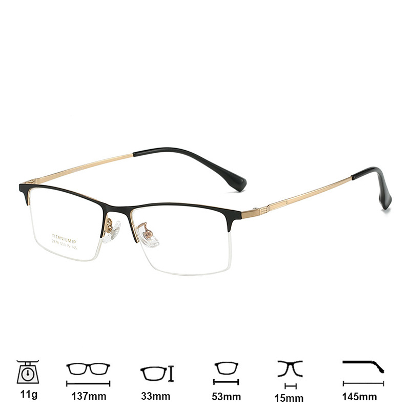 Ultra-light Beta Titanium Semi-rimless square Eyeglass Frame for Men Business Smart Optical Glasses Blue-light protection Summer