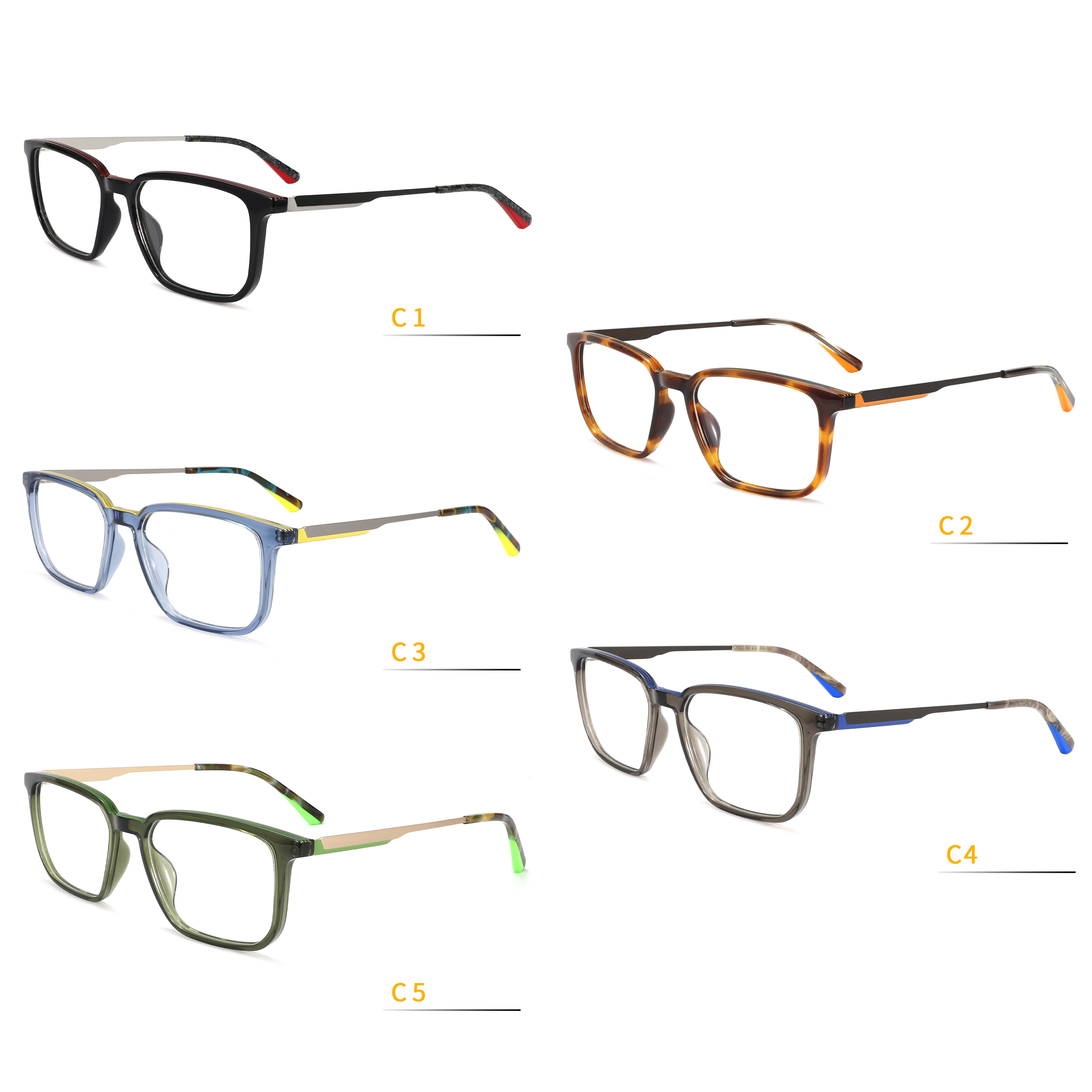Rectangle Eyeglasses Transparent Grey Acetate With Metal Optical Frames Solid Hinge Trendy Colorful Eyeglasses Frame Unisex