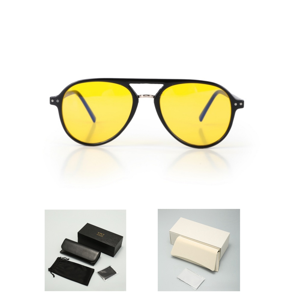 Custom Logo Branded Double Bridge Spring Hinge Men Oval Yellow CR39 Day Use Anti Blue Light Blocking Optical Frames Glasses