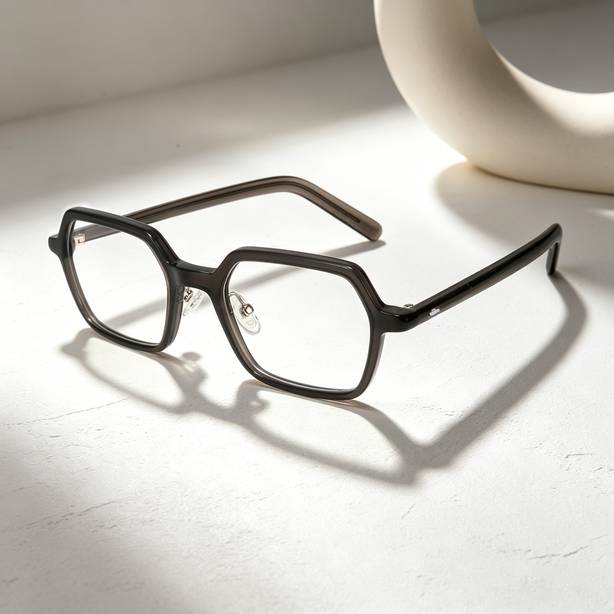 Retro Eyeglasses Transparent Grey Acetate Optical Glasses With Rubber Nose Pad Acetate Spectacle Frames Unisex For Men And Women