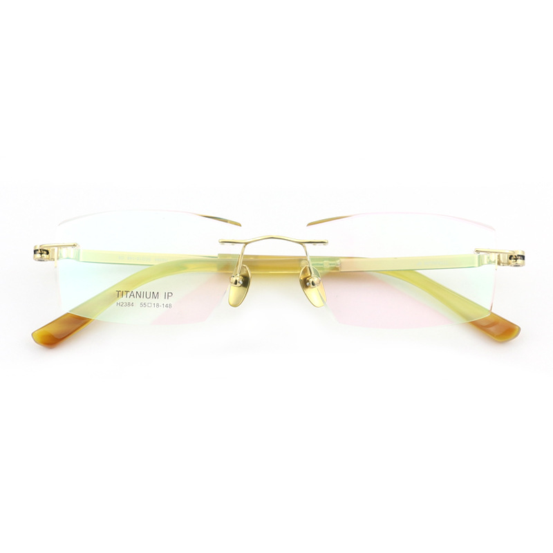 Pure Titanium Buffalo-Style Rimless Eyeglass Frame Cut-Edge Design Premium Look Plastic Lenses for Men Adult Larger Faces