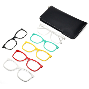 Newest 5 in 1 Non Lenses TR90 Clip on Magnetic Glasses Square Optical Frame Men Multi-color Glasses Frame Female with Pouch