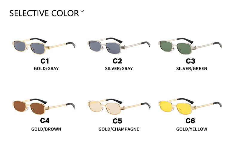 Small Rectangle Slim Metal Frame Textured Temples Vintage Retro Casual Driving Outdoor Streetwear Eyewear Sunglasses