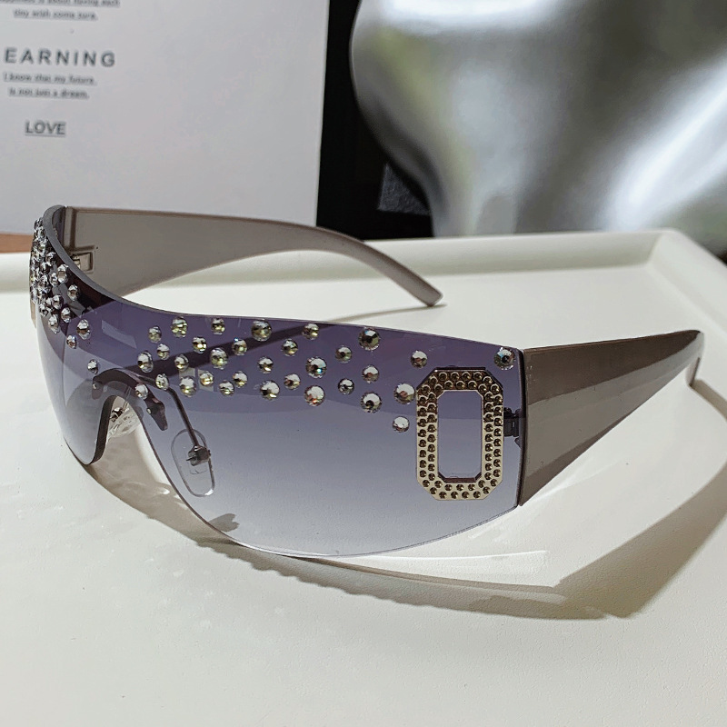New Stylish Handmade Dot-decorated Women's Oversized Rimless Sunglasses UV400 Diamond-accented Fashionable Square Frame