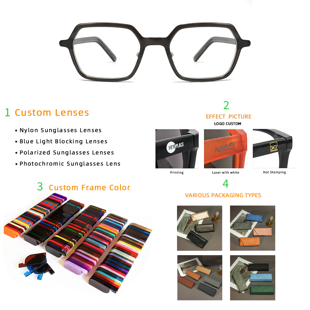 Retro Eyeglasses Transparent Grey Acetate Optical Glasses With Rubber Nose Pad Acetate Spectacle Frames Unisex For Men And Women