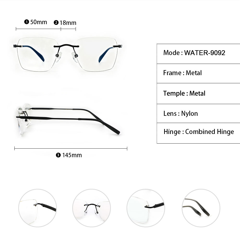 Sifier Luxury Rimless Square Optical Glasses Thin Metal Temple Nylon Clear Lens Gold Silver Gun Black Daily Office Eyewear