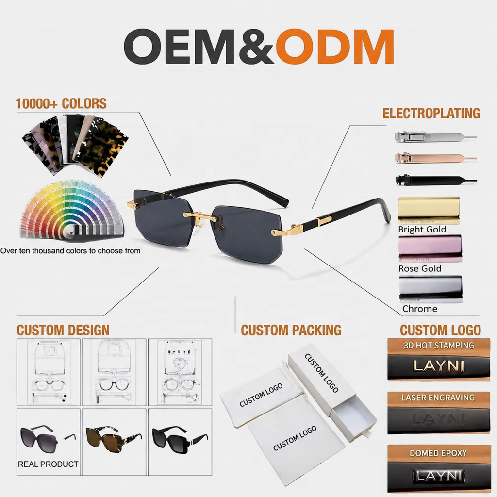 Private Label Rimless Eye Wear Sun Glasses UV400 Protection CE ISO9001 Certified For Daily Wear And Outdoor Activities