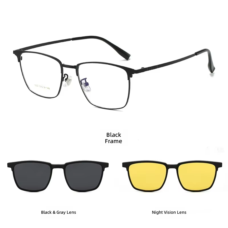 2-in-1 Nylon Polarized Combo Glasses, Ultra Light Square Magnetic Clip on Eyeglasses Frame for Men Women
