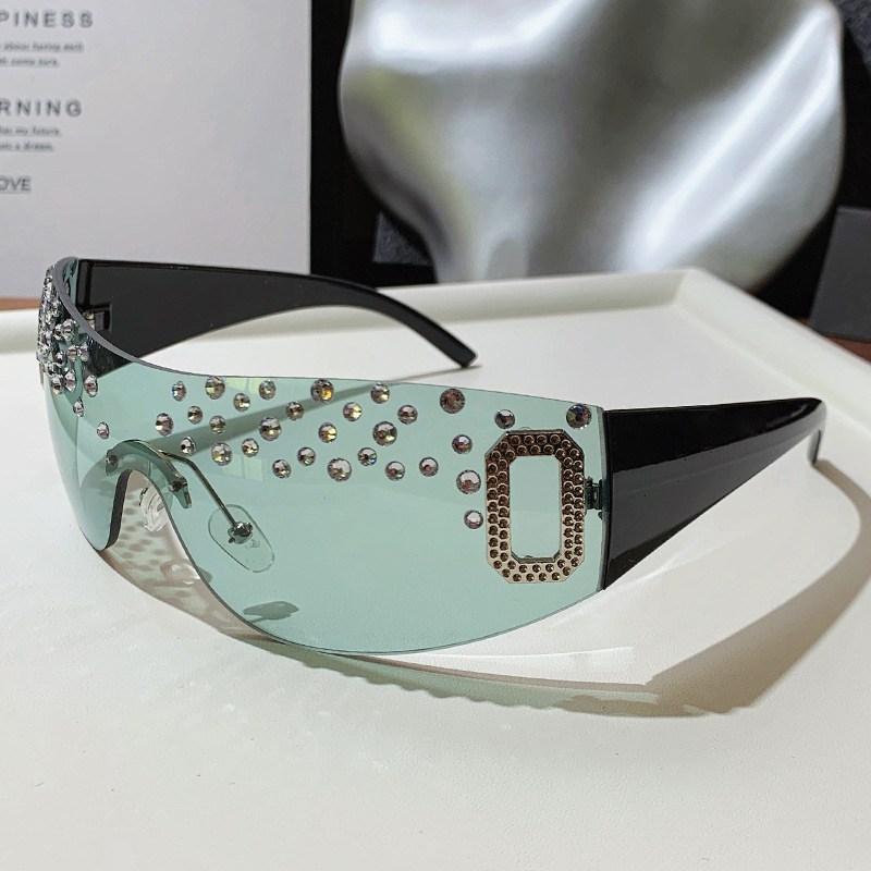 New Stylish Handmade Dot-decorated Women's Oversized Rimless Sunglasses UV400 Diamond-accented Fashionable Square Frame