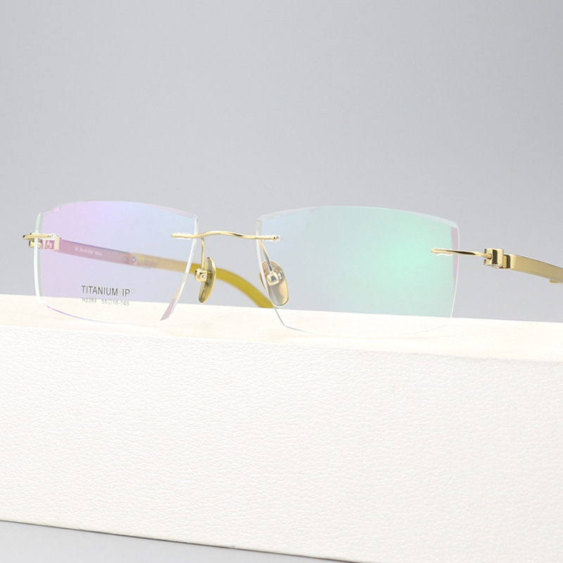 Pure Titanium Buffalo-Style Rimless Eyeglass Frame Cut-Edge Design Premium Look Plastic Lenses for Men Adult Larger Faces
