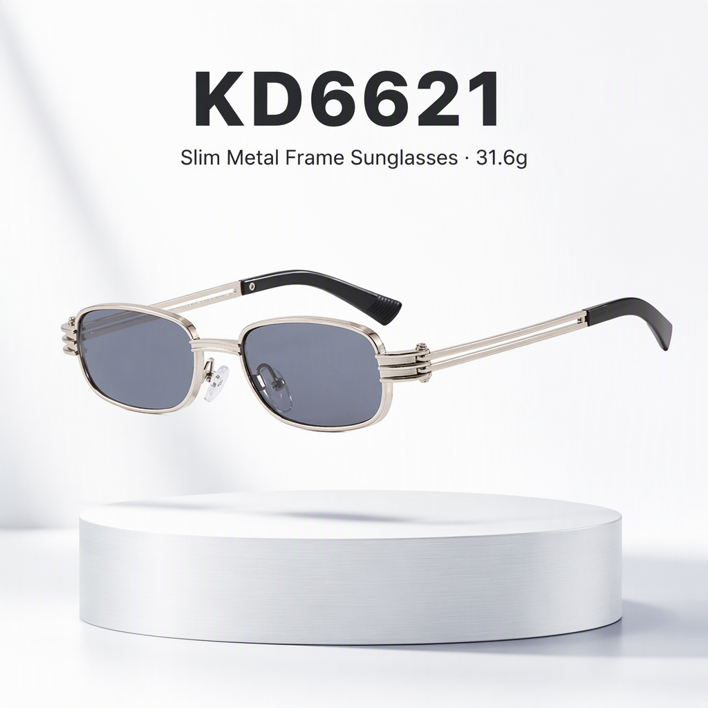 Small Rectangle Slim Metal Frame Textured Temples Vintage Retro Casual Driving Outdoor Streetwear Eyewear Sunglasses