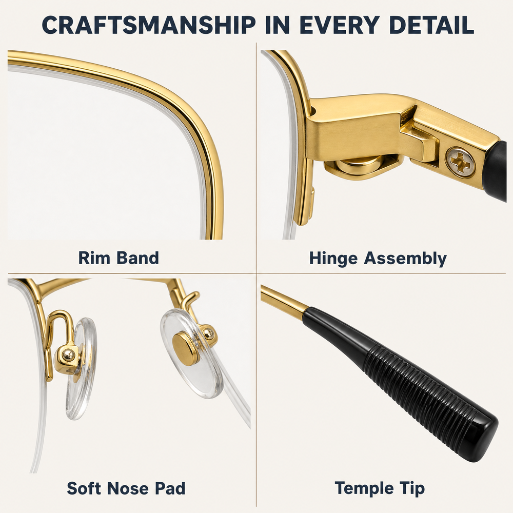 Ultralight Beta Titanium Half-Frame Eyewear for Business Men Anti Blue Light Glasses.
