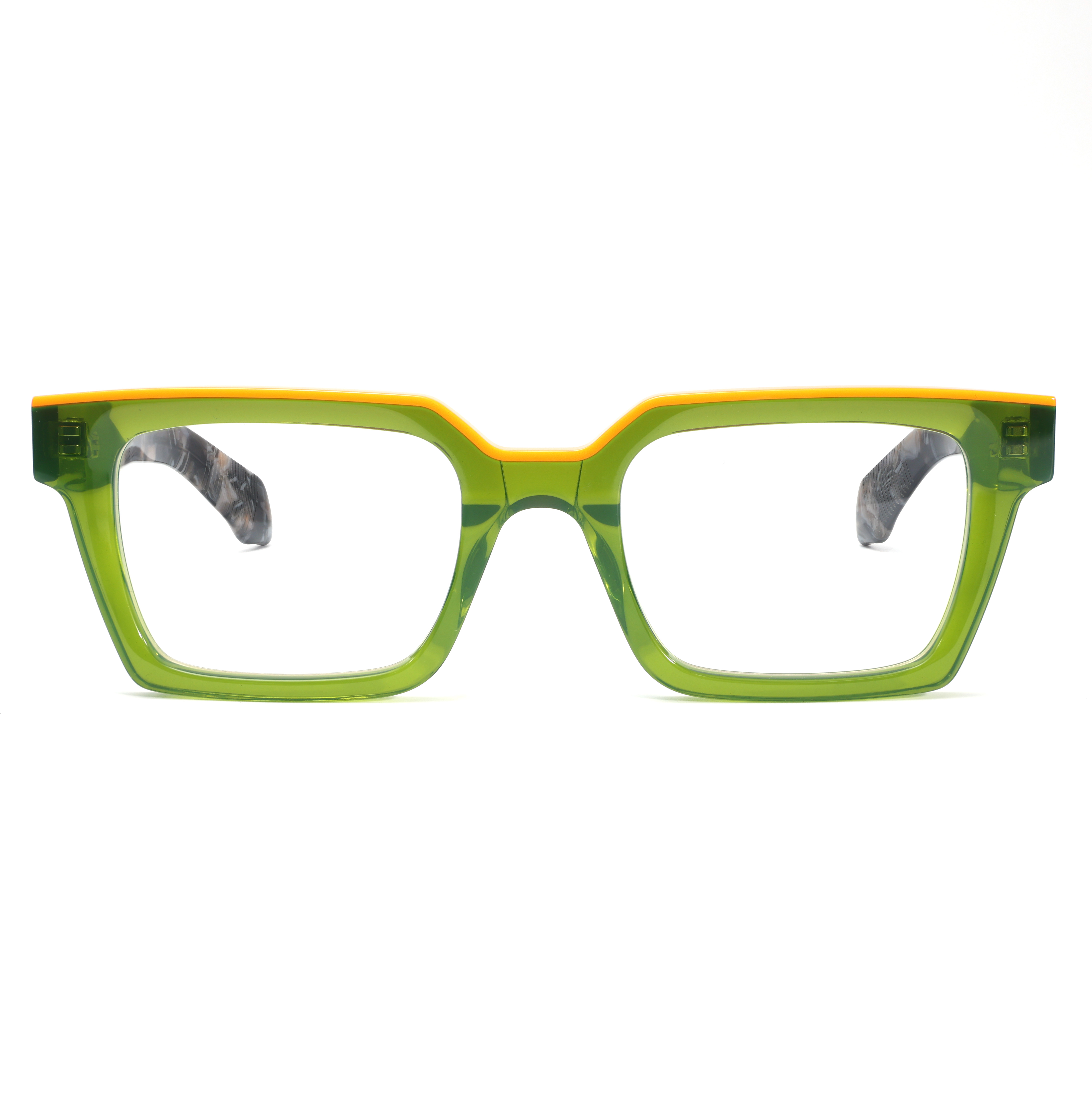 High-End Designer Glasses Lamination Acetate Optical Frame Solid Hinge with Bright Colored Squared Design Feature Unisex