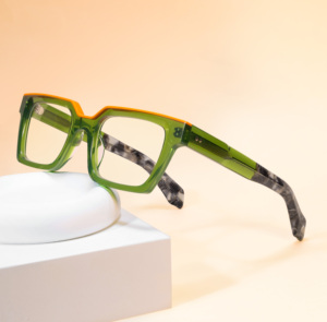 High-End Designer Glasses Lamination Acetate Optical Frame Solid Hinge with Bright Colored Squared Design Feature Unisex