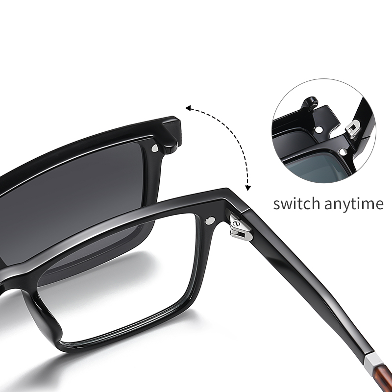 Ultra-light square Frame Sunglasses Magnet Clip on Uv Protection Fashionable Polarized Sunglasses