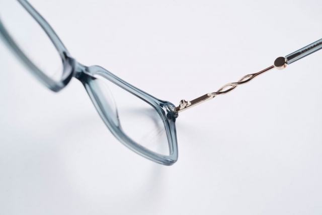 Amarcord geometric acetate eyeglasses with warm amber accents