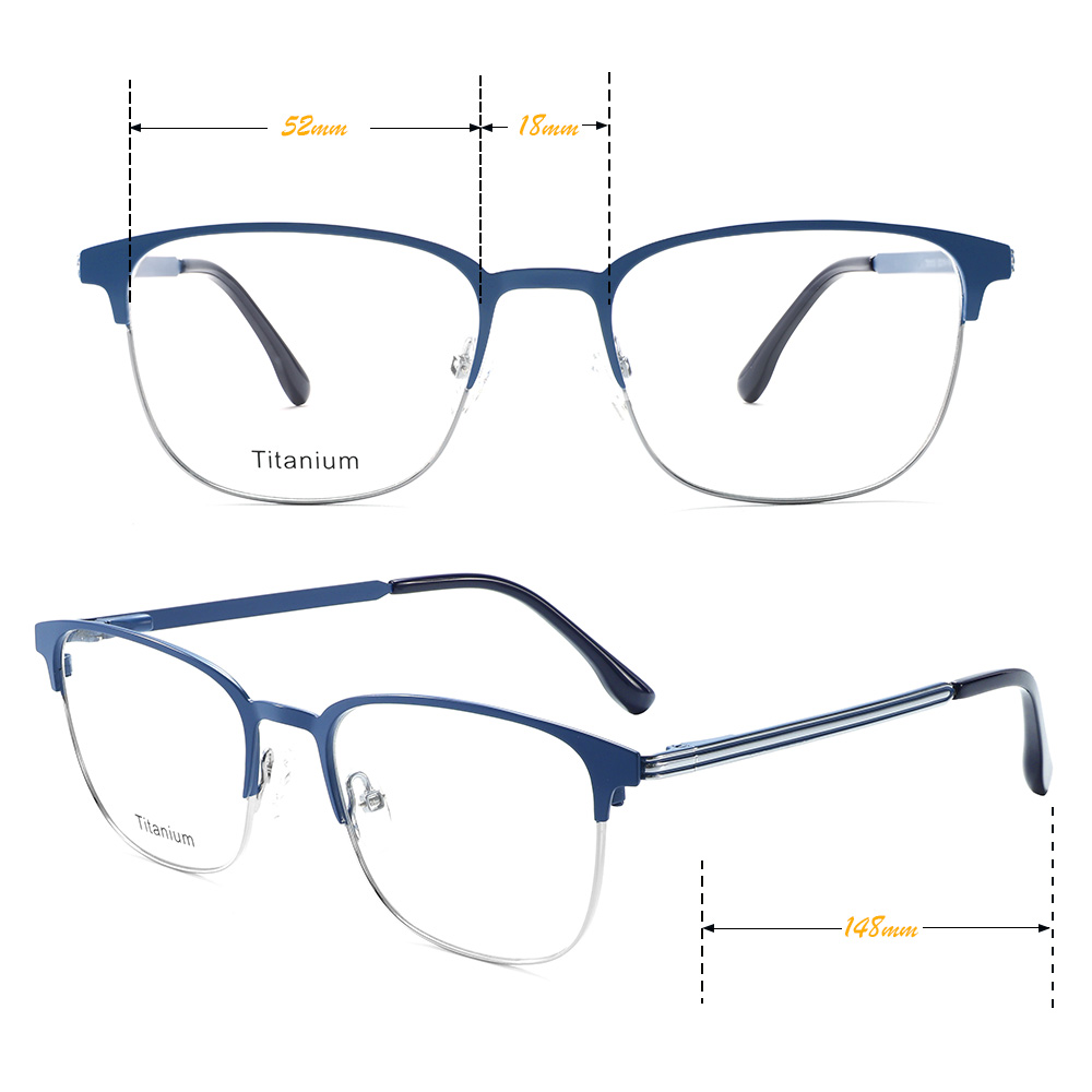High Quality Blue Colored Plating Pure Titanium Eyeglasses Frames Men's Business Style Good Quality High Level Spectacle Frame