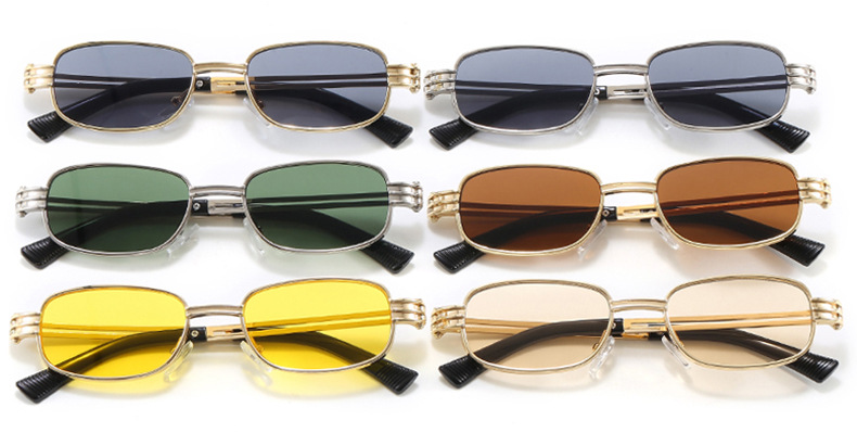 Small Rectangle Slim Metal Frame Textured Temples Vintage Retro Casual Driving Outdoor Streetwear Eyewear Sunglasses