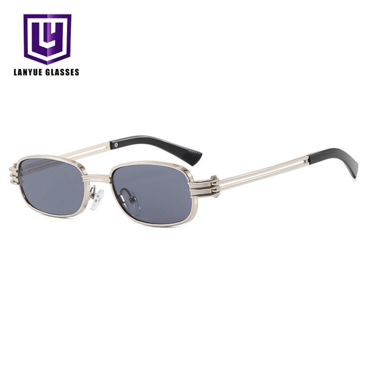 Small Rectangle Slim Metal Frame Textured Temples Vintage Retro Casual Driving Outdoor Streetwear Eyewear Sunglasses