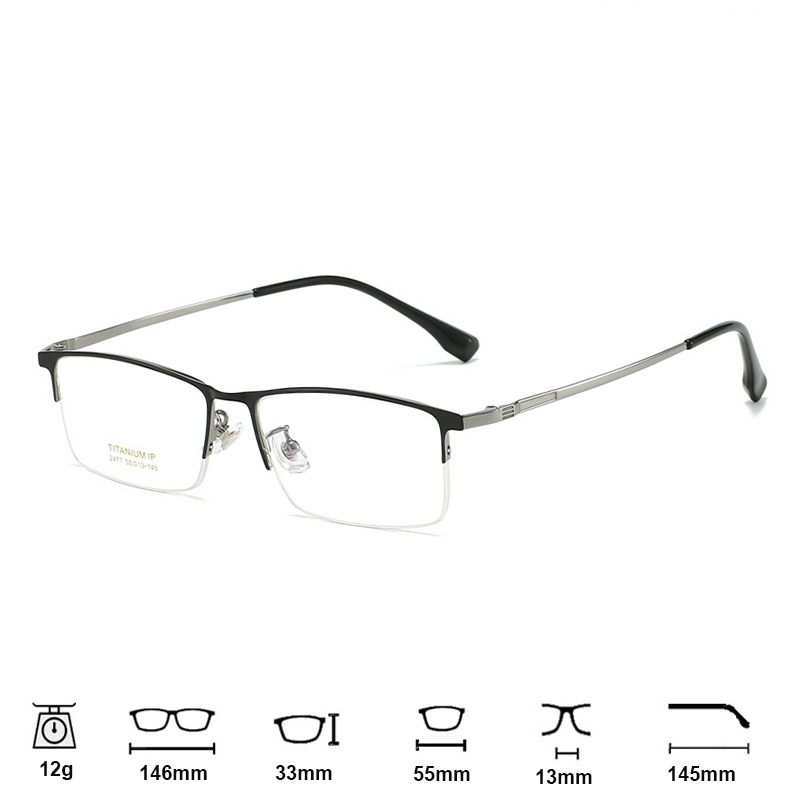 Ultra-light Beta Titanium Semi-rimless square Eyeglass Frame for Men Business Smart Optical Glasses Blue-light protection Summer