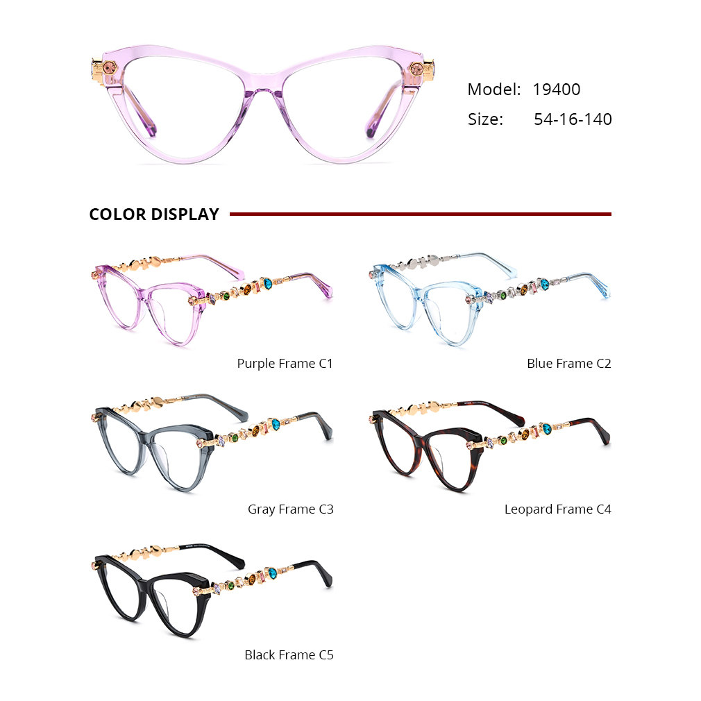 Borregls Acetate Metal Glasses Women 2026 New Luxury Cat Eye Brand Designer Gem Trim Eyeglasses Frame Optical Eyewear 19400