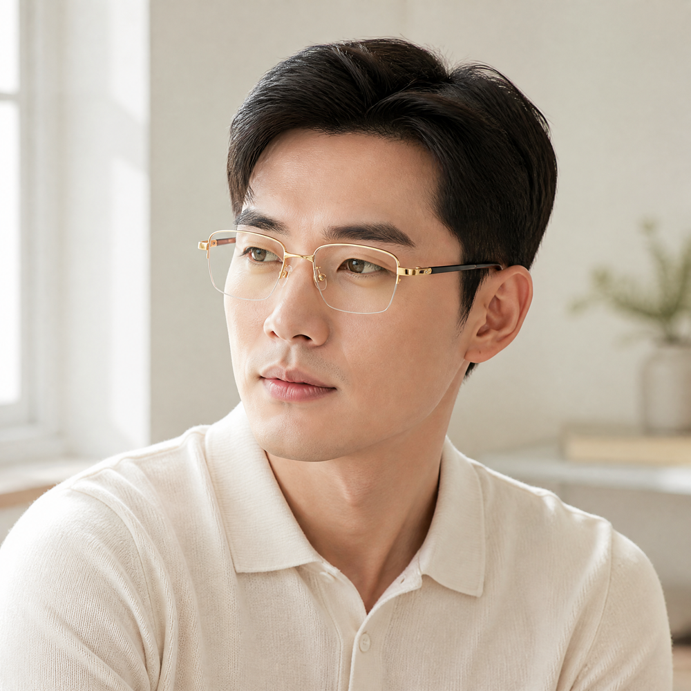 Ultralight Beta Titanium Half-Frame Eyewear for Business Men Anti Blue Light Glasses.