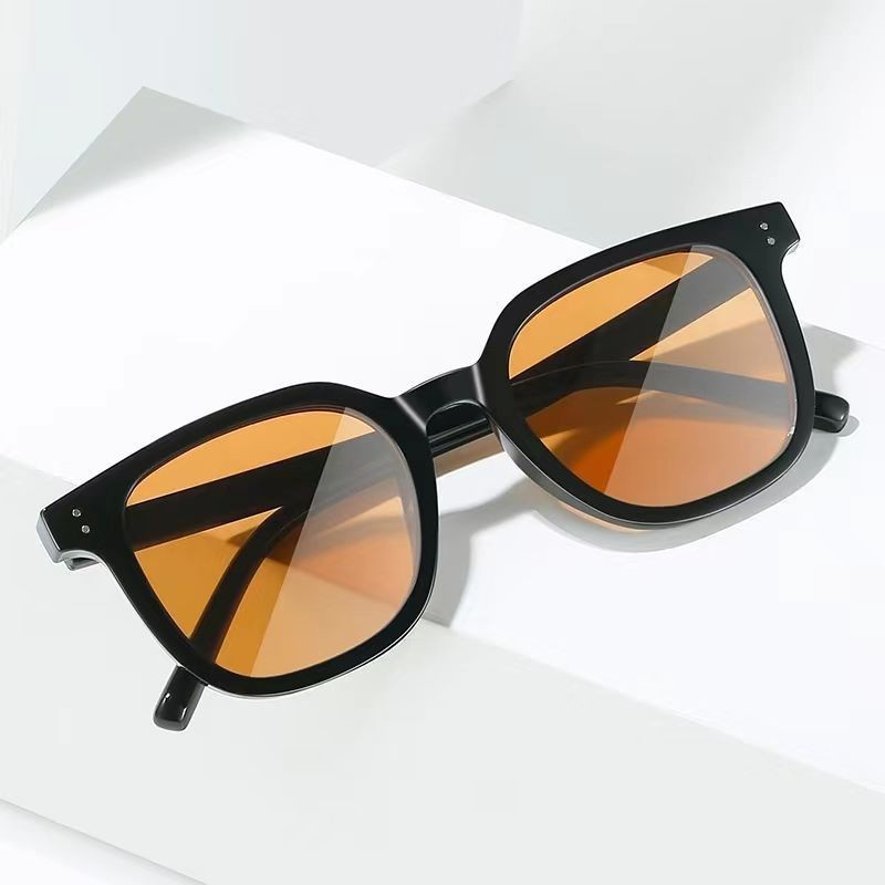 Custom Logo Wholesale Square Sunglasses UV400 Orange Tint Lens Retro PC Frame Unisex Driving Shades Sun Glasses Bulk