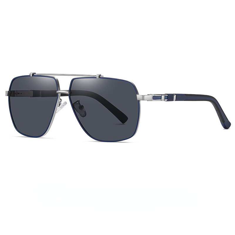 Spot Wholesale Fashion Men's Polarized Sun Glasses Large Frame UV400 Protection Mirror Lens Carbon Fiber Temple Pilot Sunglasses