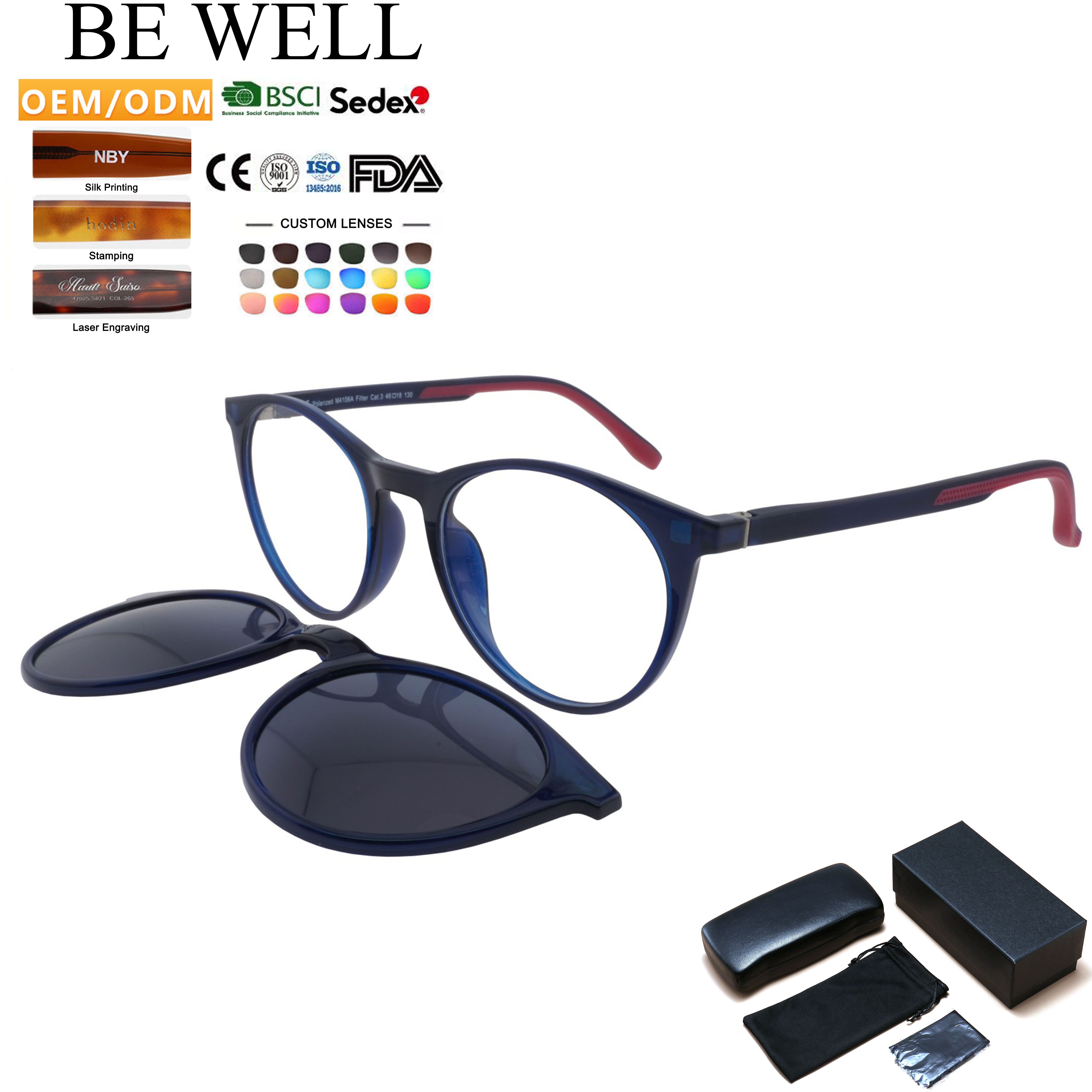 2 in 1 Clip on Magnetic Sunglasses Eyewear FL41 Brown Lens Eyewear Unisex Migraines Optical Frame Anti Blue Light