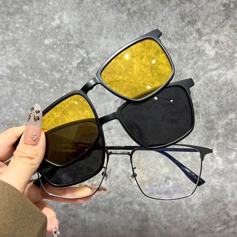 2-in-1 Nylon Polarized Combo Glasses, Ultra Light Square Magnetic Clip on Eyeglasses Frame for Men Women