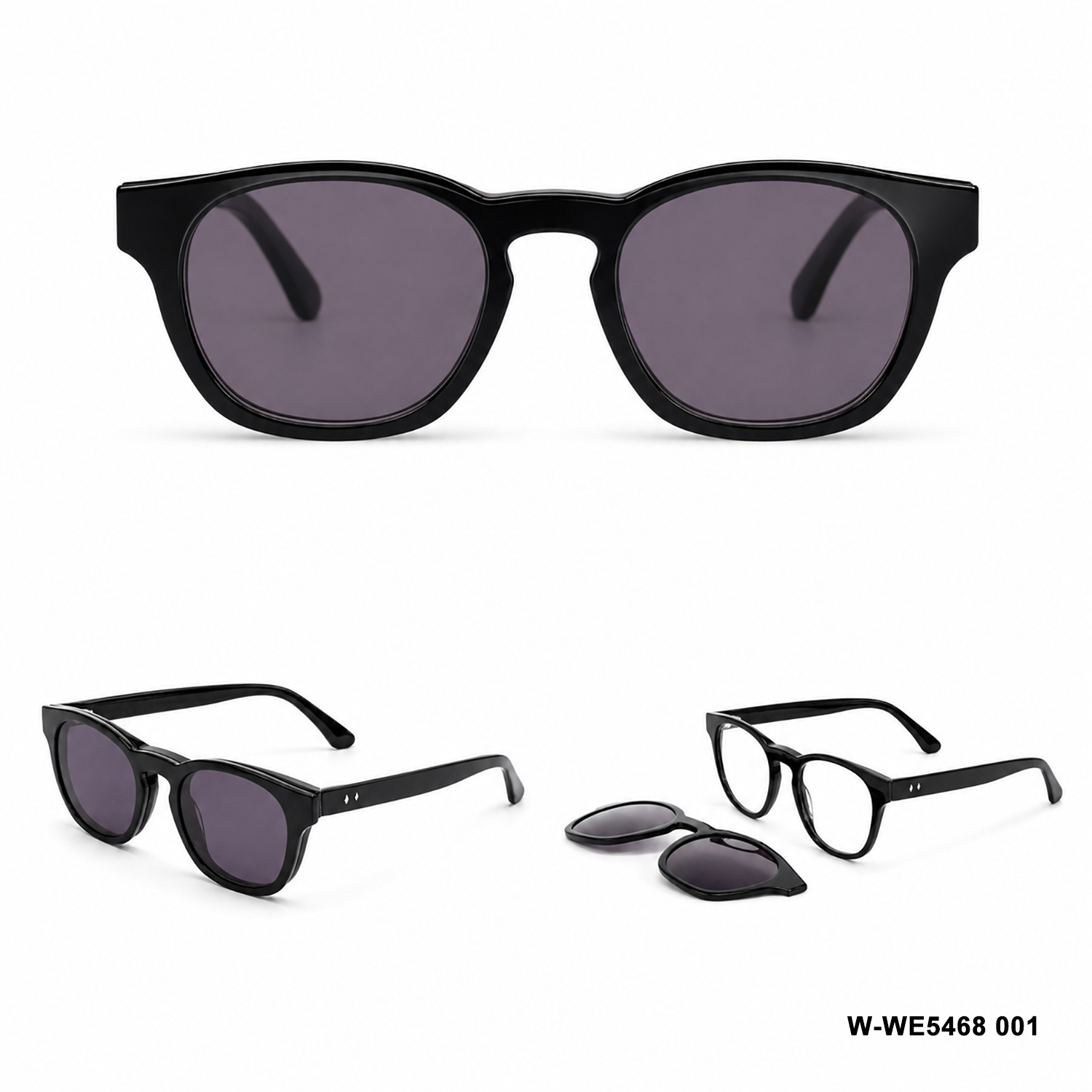 Unisex Classic Round Eyeglasses, Solid Frame Magnetic Clip-On System Ergonomic Temple Tips Bulk Order OEM ODM Sunglasses