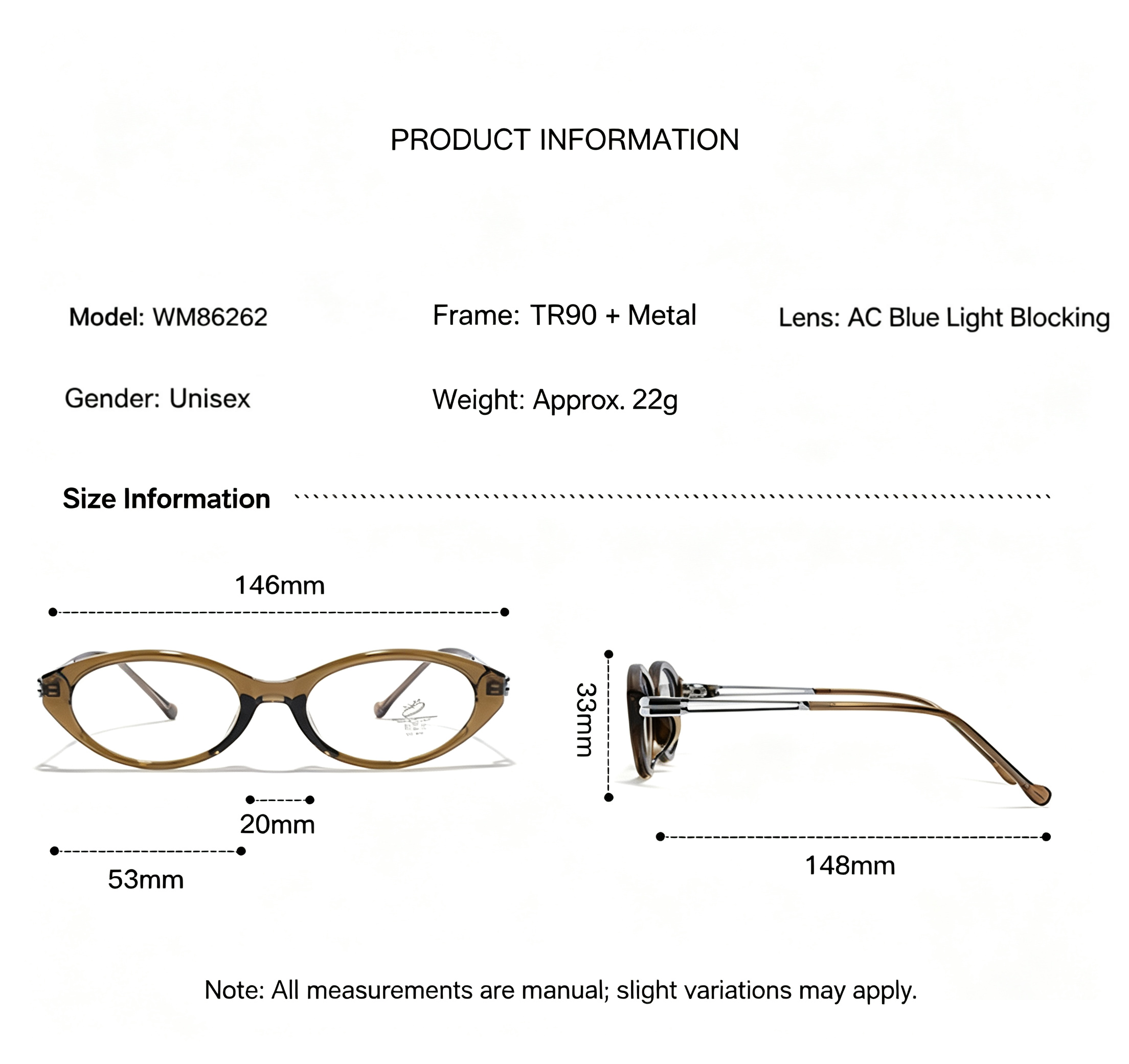 22g Ultra-Lightweight TR90 Metal Hybrid Glasses Frame Anti Blue Light Shielding Oval Spectacles for Men Women