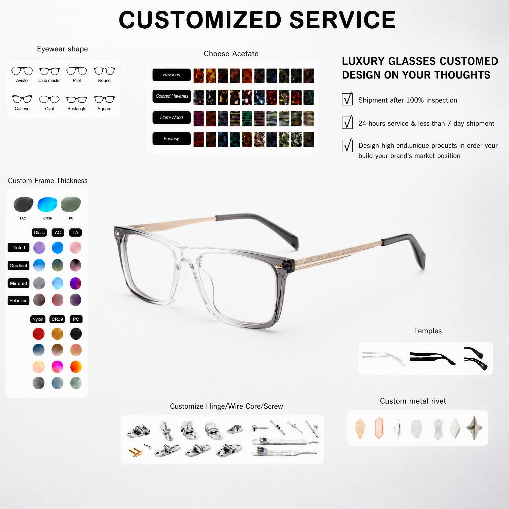Customization High-end Classic Acetate Optical Glasses Durable Handcrafted Rectangle Eyeglasses Frames For Daily Wear OEM/ODM