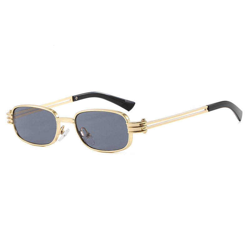 Small Rectangle Slim Metal Frame Textured Temples Vintage Retro Casual Driving Outdoor Streetwear Eyewear Sunglasses
