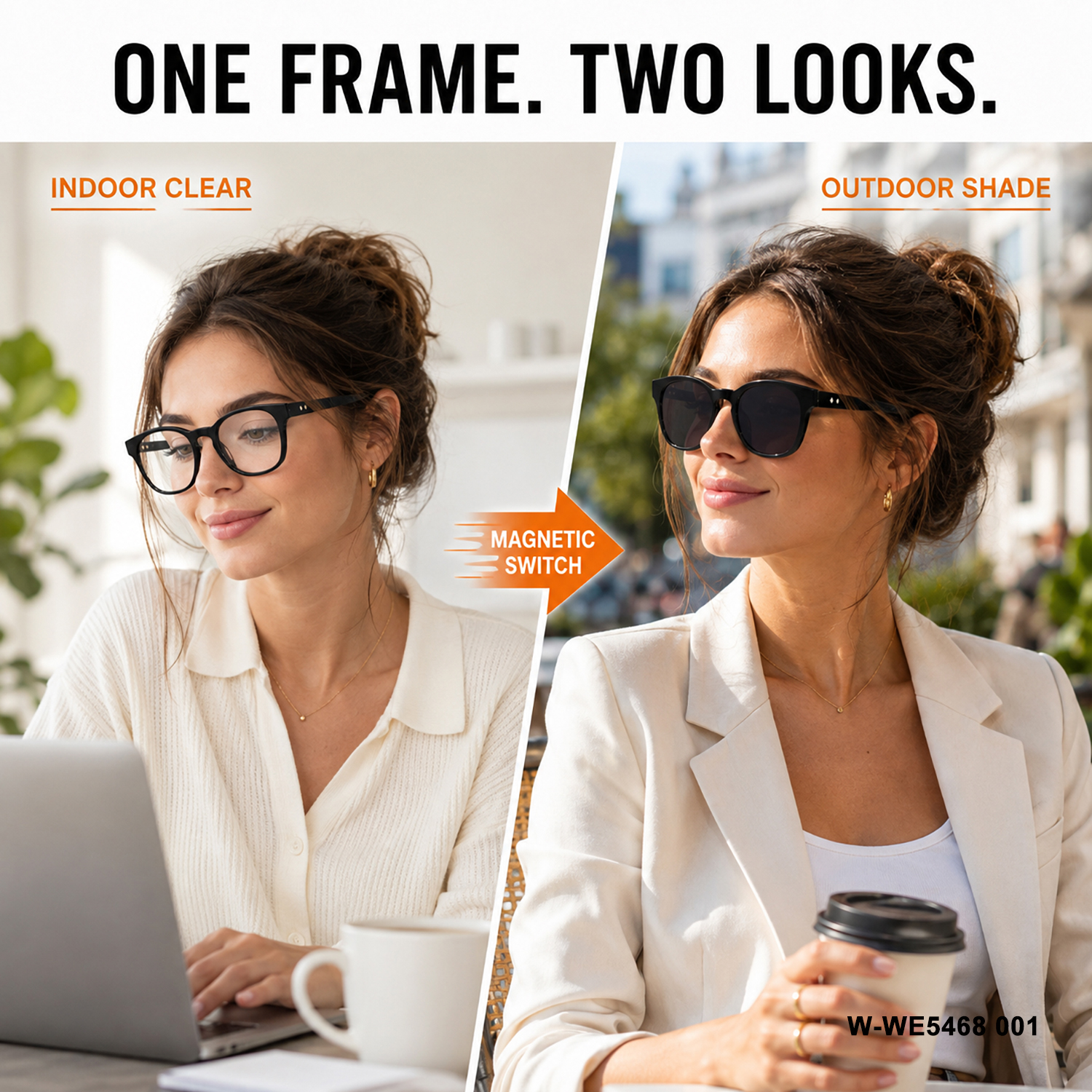 Unisex Classic Round Eyeglasses, Solid Frame Magnetic Clip-On System Ergonomic Temple Tips Bulk Order OEM ODM Sunglasses