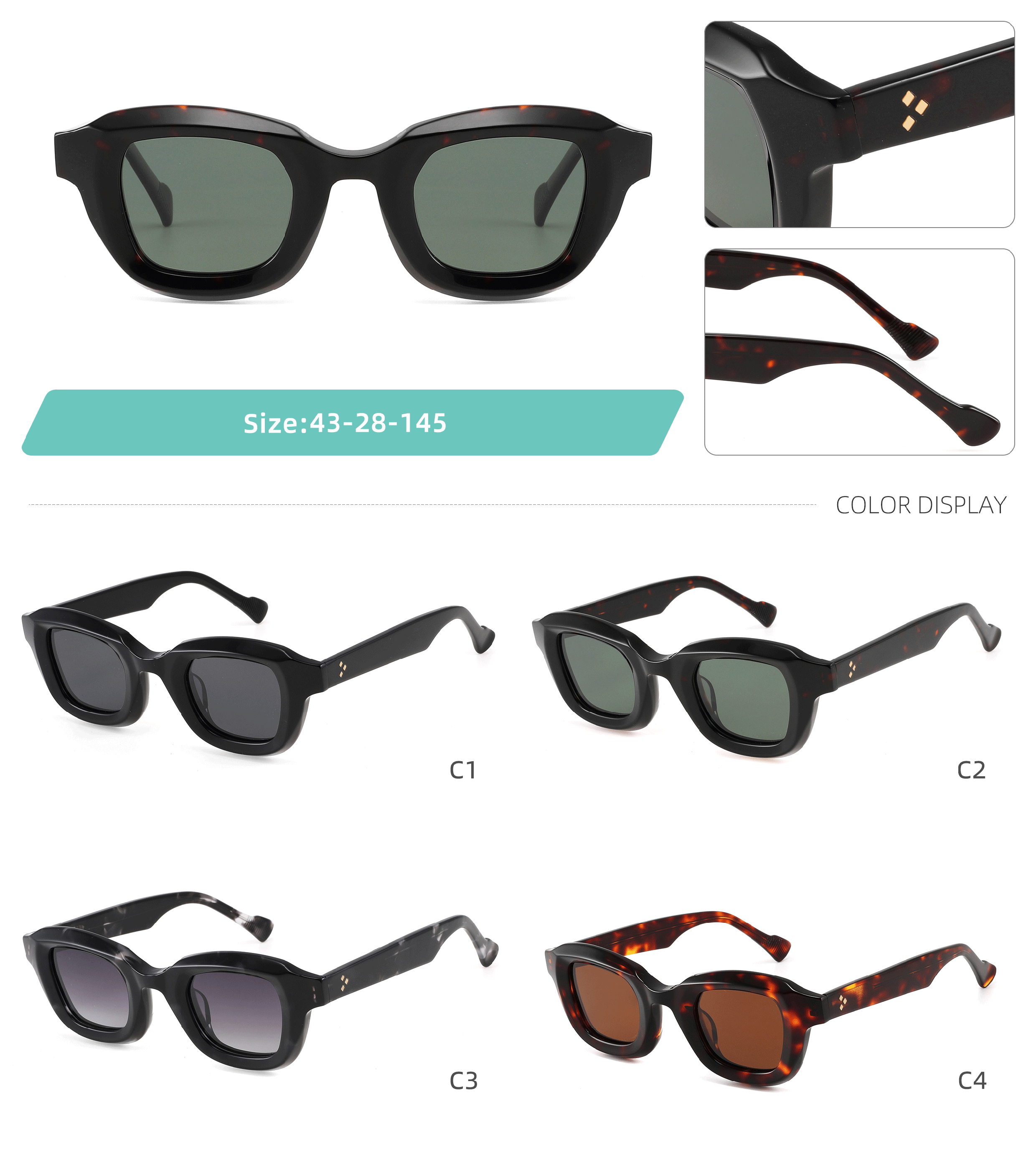 Wholesale Custom Logo Sunglass Unique High Quality China Sunglasses Manufacturers Black Frame Luxury Square Acetate Sunglasses