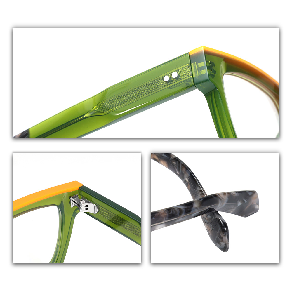 High-End Designer Glasses Lamination Acetate Optical Frame Solid Hinge with Bright Colored Squared Design Feature Unisex
