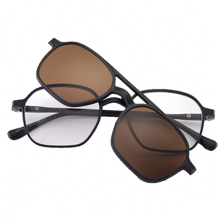 Magnet 5 in 1 Clip on Sun Glasses Brown TAC Polarized Gray Lens Spectacles Optical Frame Interchangeable Magnetic Eyeglass