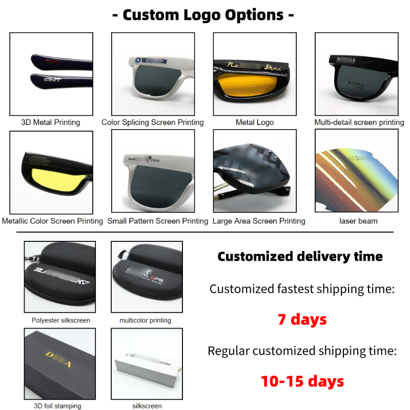 Custom Sunglasses Manufacturer OEM ODM Low MOQ 10 Pairs Logo Printing UV400 Mens Womens Wholesale