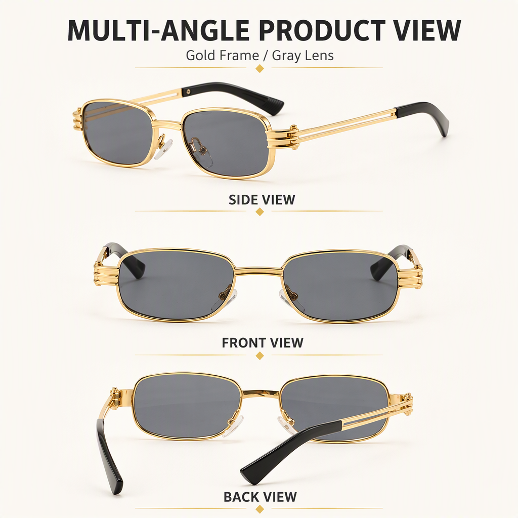 Small Rectangle Slim Metal Frame Textured Temples Vintage Retro Casual Driving Outdoor Streetwear Eyewear Sunglasses