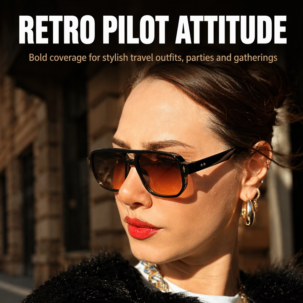 Retro 70s Pilot Teardrop Double Bridge Flat Top Oversized Thick UV400 Polarized Fashion Sunglasses Women Glasses Sunglasses