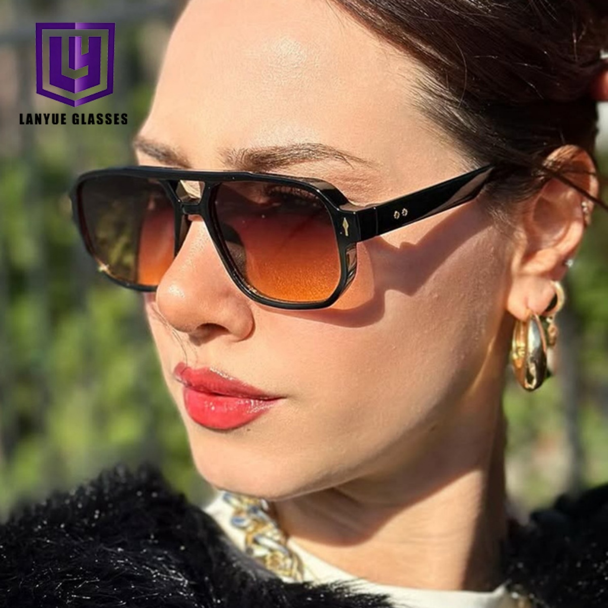 Retro 70s Pilot Teardrop Double Bridge Flat Top Oversized Thick UV400 Polarized Fashion Sunglasses Women Glasses Sunglasses
