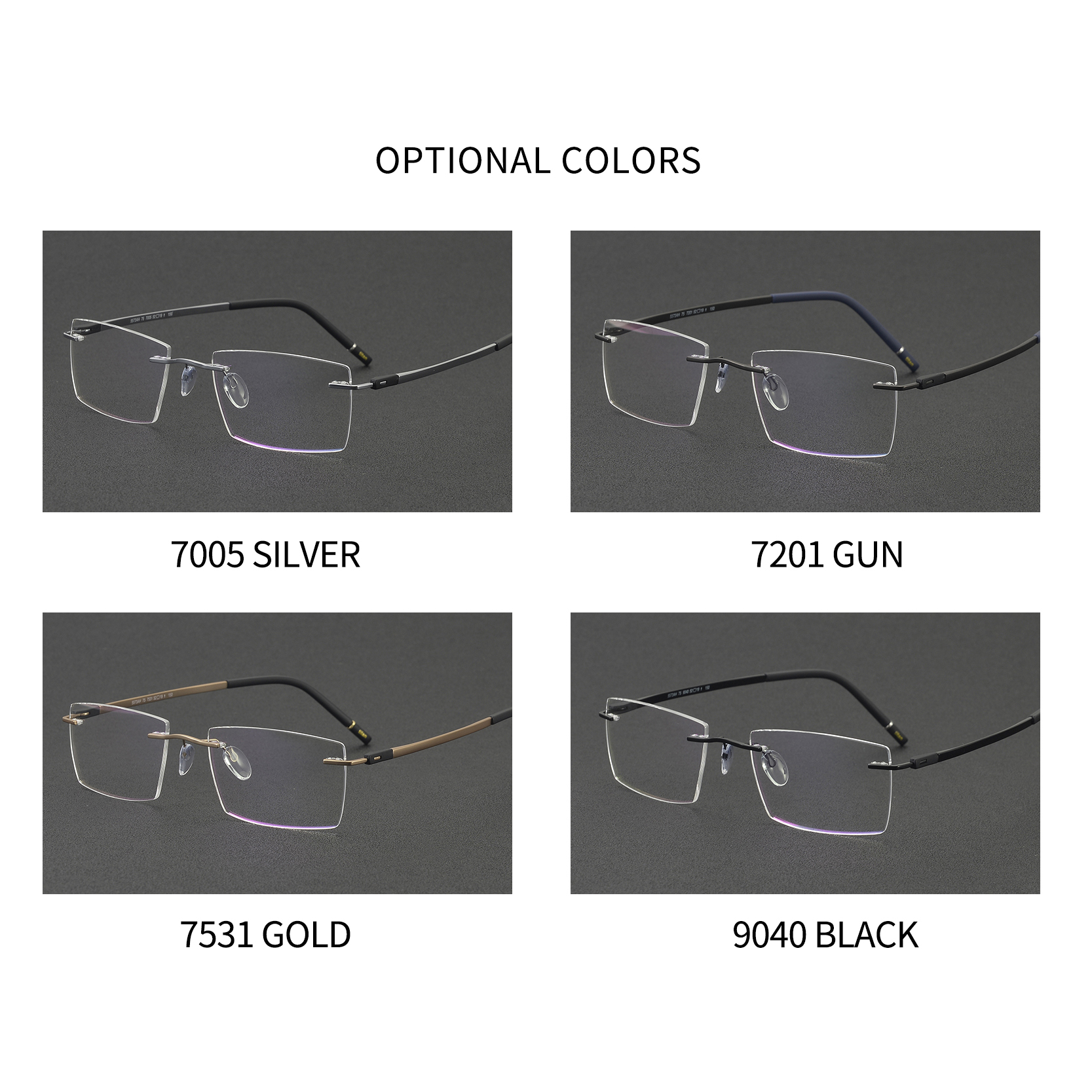 5573AH Rectangle Frameless Titanium Eyeglasses Frames Unisex Rimless Eyewear Spectacles Glasses For Men Women Ready Stock