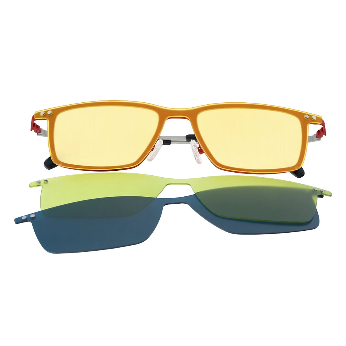 Red Slim Eyeglass Frame Layered Clip on Sunglasses Colorful Lens Options Silver Temples Fashion Eyewear Boutique Wholesale